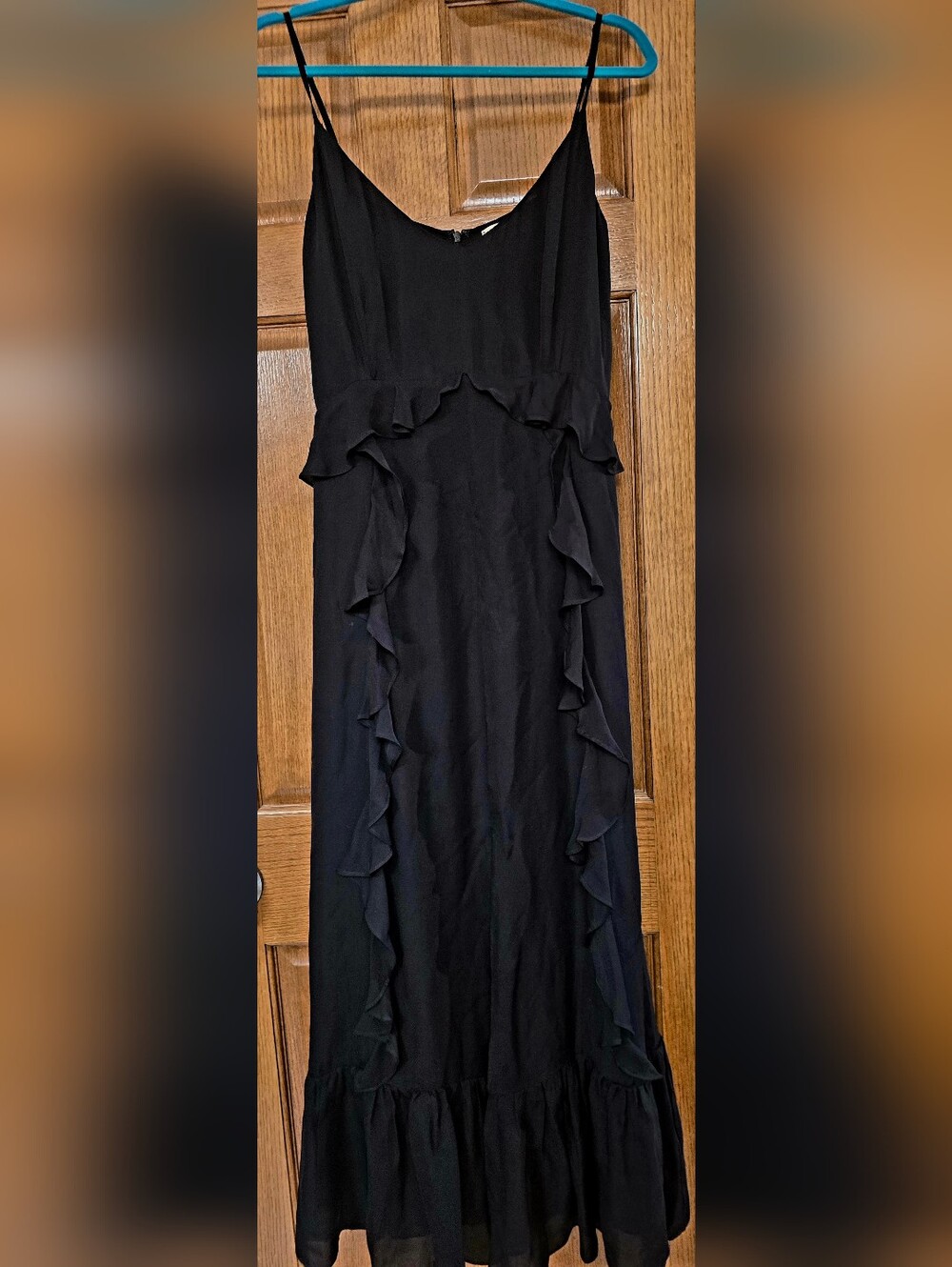L'agence Black Ruffle Silk Dress